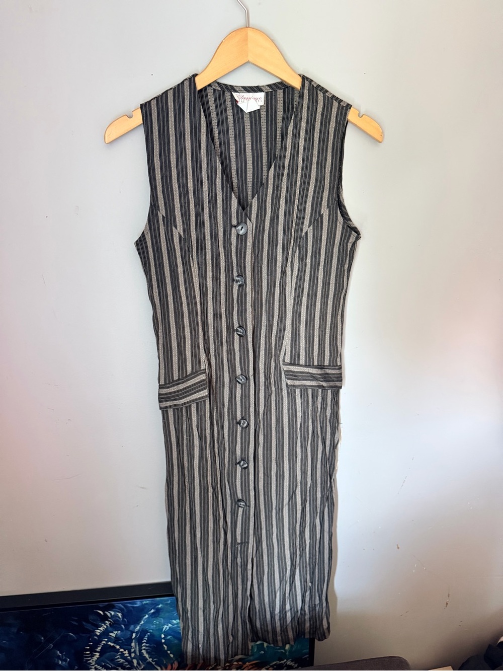 Vintage Classique Collections sleeveless formal pinstripe maxi dress Canada made